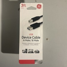 G.E. 3 Foot USB Device Cable A Male/B Male Connect Printers Scanners To Computer