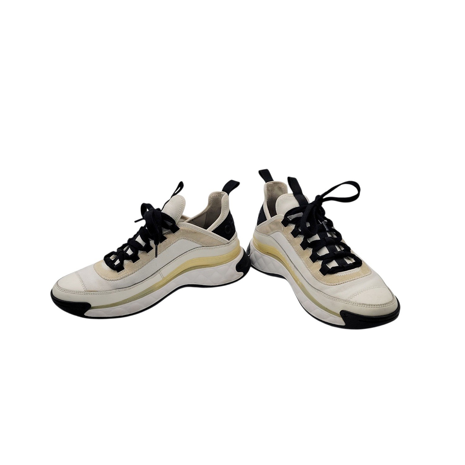 Chanel CC Suede and Leather Sneakers Ivory Black Sz 40