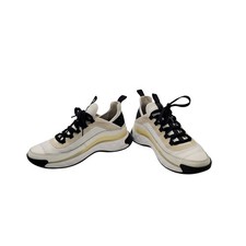 Chanel CC Suede and Leather Sneakers Ivory Black Sz 40