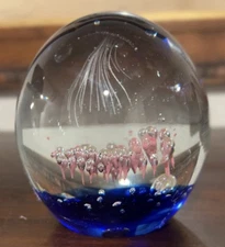 Art Glass Paperweight Hand Blown 4" Murano Style Controlled Bubbles
