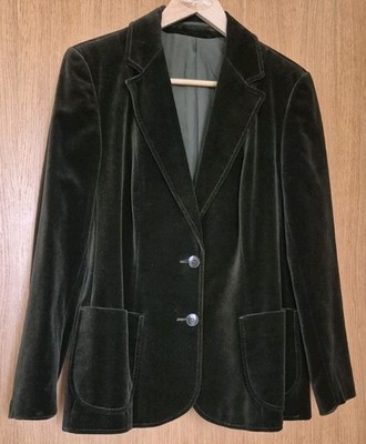 70er Vintage St Michael Samt Sakko UK16 Grün Tailored Blazer