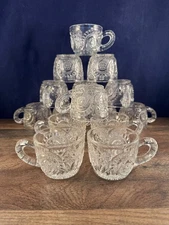 15 Vintage Clear Pressed Glass Handled Punch Cups 2.5"H EAPG Slewed Horseshoe
