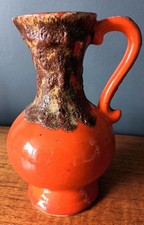 Vintage Mid Century West German Jopeko Orange Fat Lava Jug Vase 1960s 21cm Tall