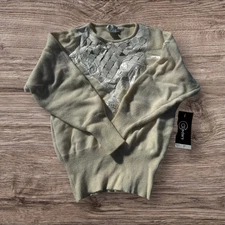 VTG Cedars Women’s Beige / Pearl Silk Wool Cozy Embellished Dolman Sweater M