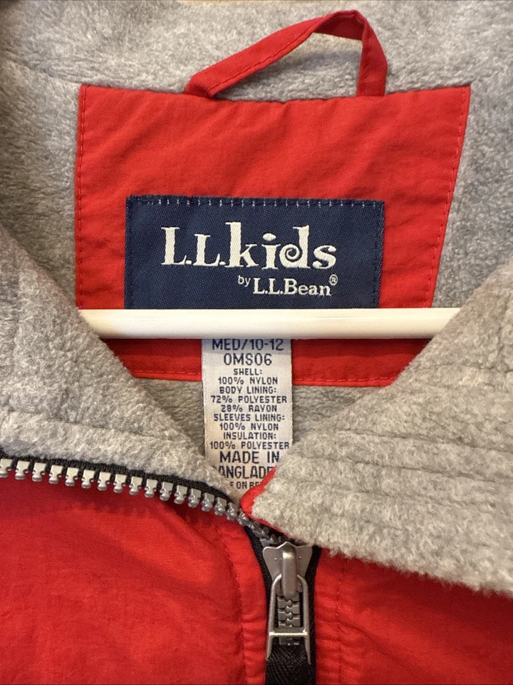 LL Bean 青春尼龙带羊毛夹克和春季冬季外套-中号 10-12 红色橙色 — 第 3/4 张图片