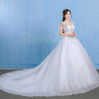 Bride Off Shoulder Lace Floral Sequin Trailing Wedding Dress Ball Gown Plus Size