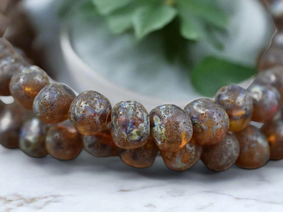 10x8x7mm Dark Amber Travertine Czech Glass Vintage Nugget Beads - 12 Beadss - Image 2 of 4