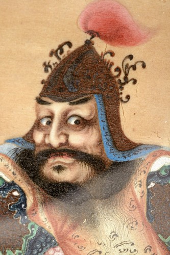 1900's Chinese Rice Paper Watercolor Painting General Warrior Figure 7" X 6.7" - Picture 2 of 7