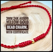 24k AU999 SOLID gold Charm Red  Sliding Knot bracelet+certificate,box,bag,cloth