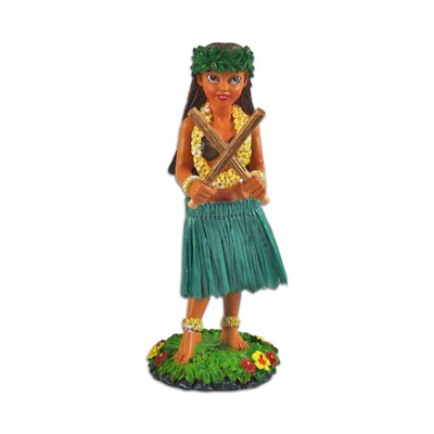 Hawaiian Hula Girl Pu'ili Sticks Dashboard Doll 4'' Car Doll Maui Hawaii Souvenir