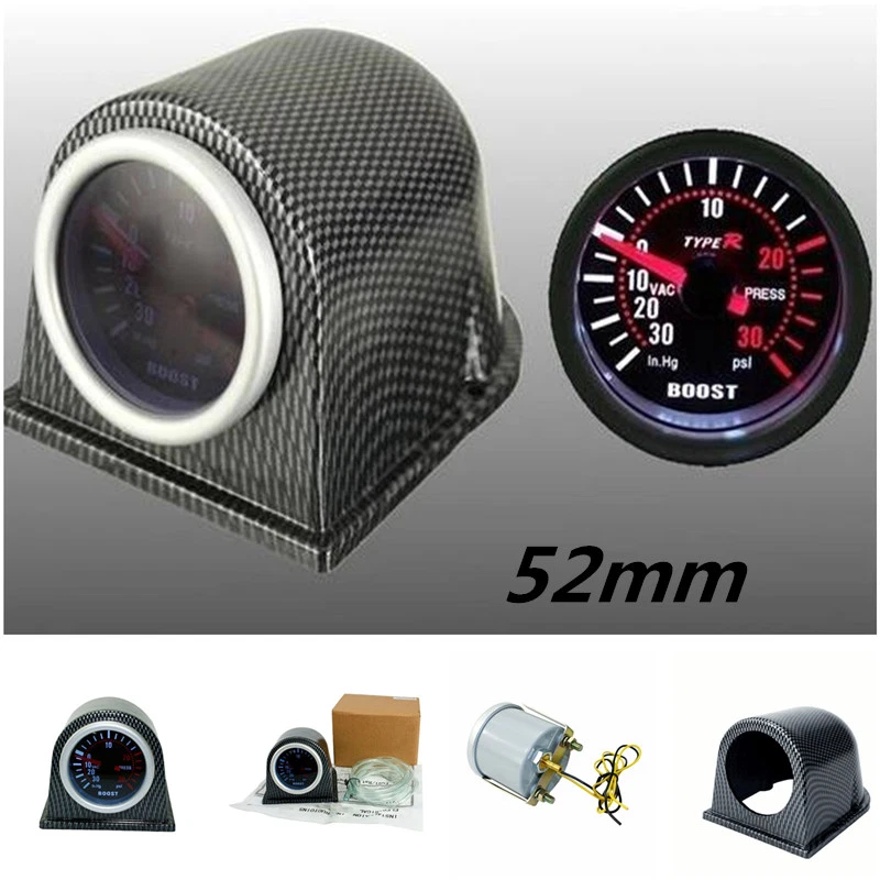 Medidor de exibição medidor de impulso turbo LED para carro aparência de fibra de carbono pod ponteiro 2 em 52 mm - Imagem 2 de 4