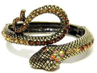 Burnished Gold Metal Crystal Rhinestone Snake Reptile Fashion Bangle Bracelet