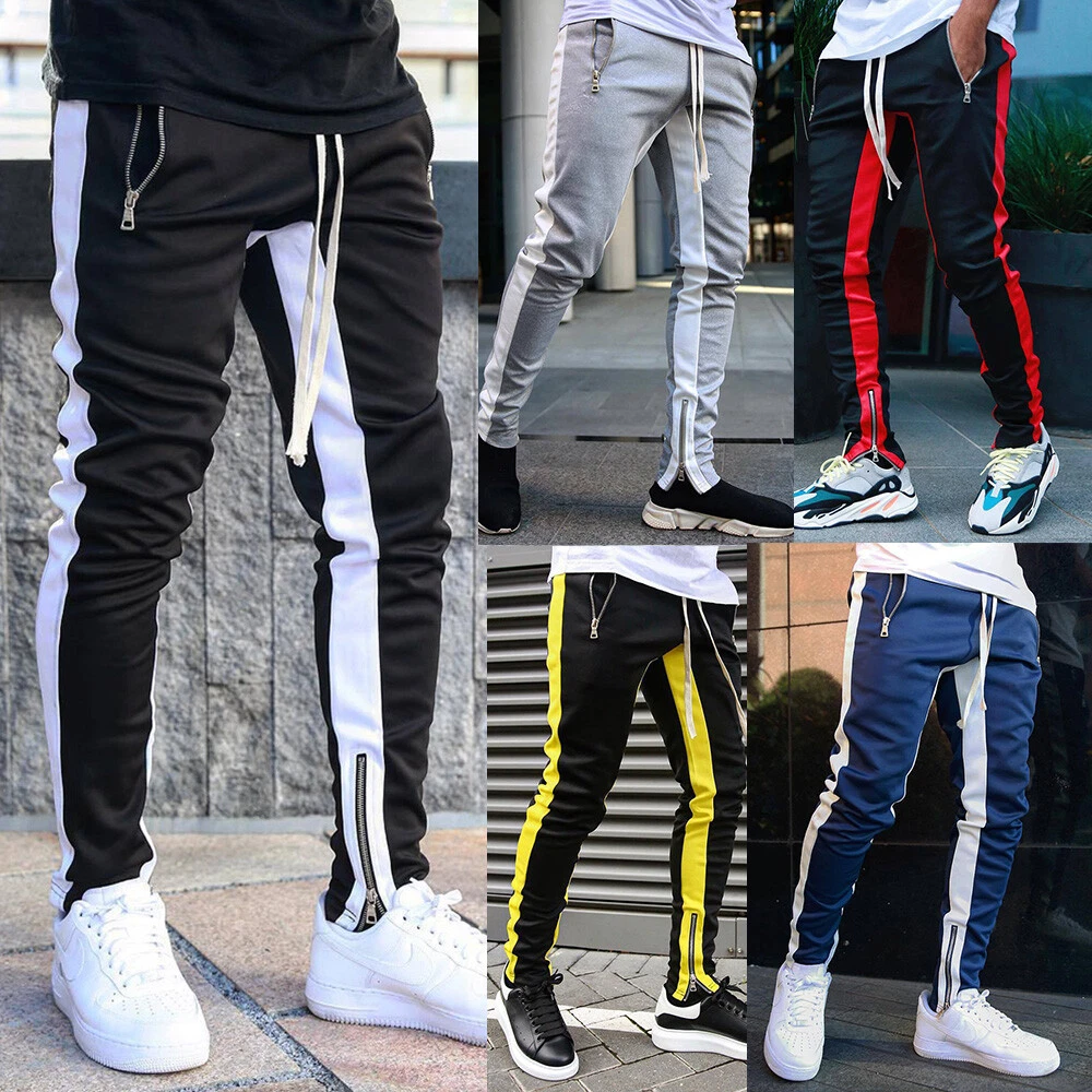 Men s Contrast Sport Pants Zipper Pocket Tracksuit Joggers Trousers Sweatpants