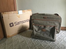 Samsonite Luggage Overnight Shoulder Bag Suitcase Brown w/Box Vintage 2 pc Set