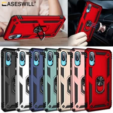 For-Samsung Galaxy A02 / M02 Case Shockproof Ring Stand Cover + Screen Protector