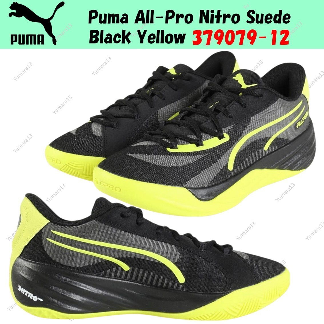 Puma All-Pro Nitro Suede Black Yellow 379079-12 Men's Size Puma All-Pro Nitro Suede Black Yellow 379079-12 Men's Size