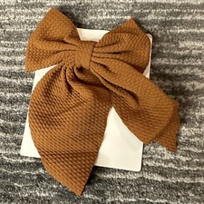 Womens Big Bow Hair Clip Brown Ribbon Bowknot Nonslip Barrette Waffle Knit New