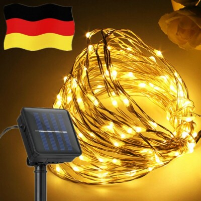 10M 100 LED Solar Lichterkette Drahtlichterkette Außen Garten Party Fest Deko