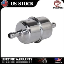 High Flow Fuel Filter 3/8" InLine Hose Chrome Carbureted For Chevy Ford Jeep