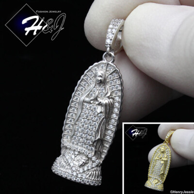MEN WOMEN 925 STERLING SILVER ICY CZ VIRGIN MARY GOLD PLATED/SILVER ...