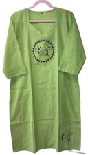 Kurti Kurta Tunic Art Top Made In India Lime With Painted Dancers, Large