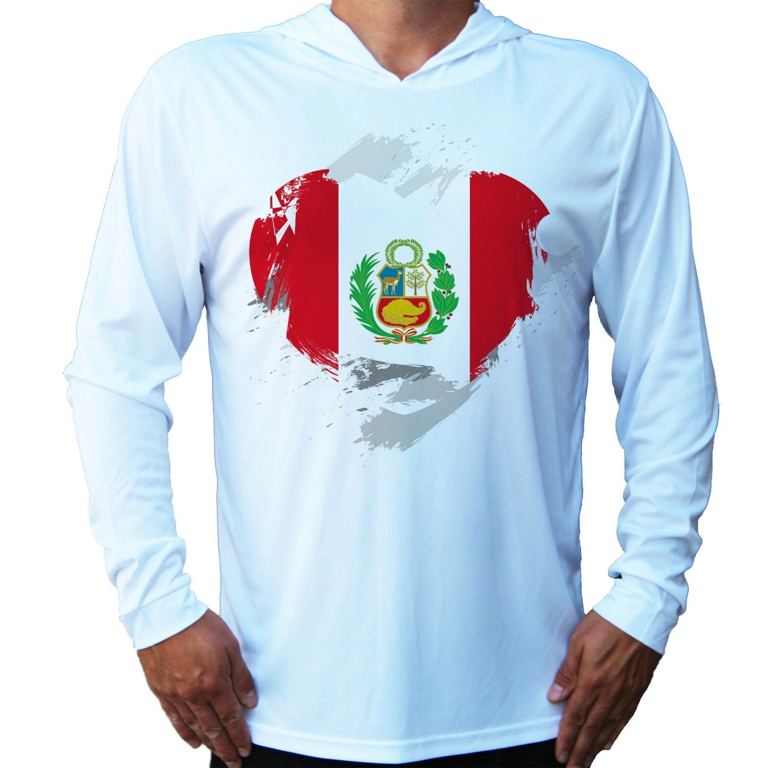 Art Flag Peru Water Sport UV Protected UPF 50 Long Sleeve T-Shirt Hood Fishing