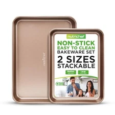NutriChef 2-Piece Premium Nonstick Cookie Sheets for Baking - Slick Carbon 