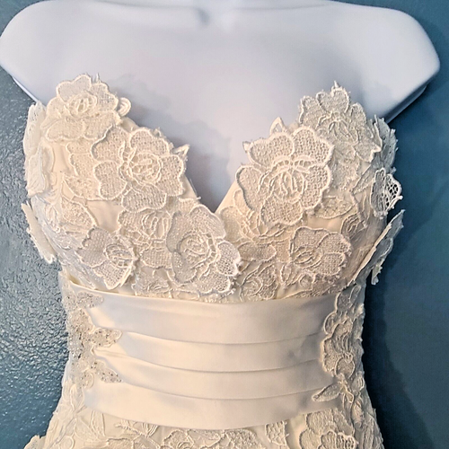 INWEDDINGDRESS White Trumpet Wedding Dress Lace Strapless Corset w/ Wrap Size 0 - Picture 5 of 22