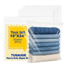 5Pack Reusable Plastic 5 Gallon Storage Bags with Zipper Clear Large 18x24 In...