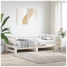 Tagesbett ausziehbar massiv Kiefernholz weiß 2x80x200cm Gäste Schlafsofa platzsparend UK