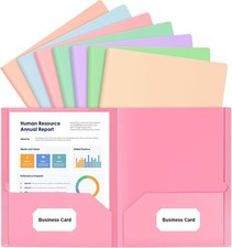 Folders with Pockets 7 Pack, Pastel Colors , Heavy Duty Paper Pocket Folders, 2