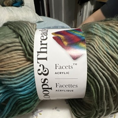 Loops & Threads Facets 100% Acrylic Yarn Skein Green Blue Beige Medium 4
