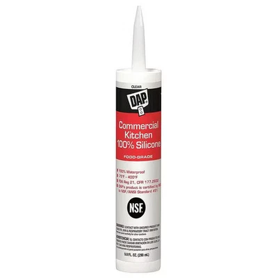 Dap Silicone Sealant, 10 oz, Cartridge, Clear, Silicone Base, Commercial Kitchen