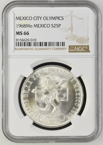 1968 MEXICO SILVER 25 PESOS S25P OLYMPICS NGC MS66 BEAUTIFUL Type 1 -As Pictured
