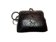 Patricia Nash Borse Tooled Leather Coin Purse BLACK TOOLED ROSE NWOT GORGEOUS