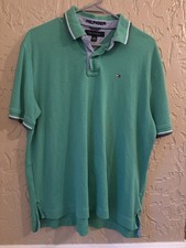 Tommy Hilfiger Men's Green Cotton Solid Short Sleeve Polo Logo Embroidered L