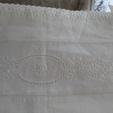 WAMSUTTA SUPERCALE 1960'S TWIN WHITE FANCY EMBROIDERED TOPSHEET NEW OLD STOCK