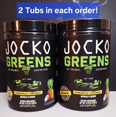 2 Jocko Fuel Greens, Pineapple Coconut, Plant-based Organic, 30 Serv, 02/2027 