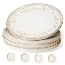  Large Ceramic Dinner Plates Set Of 4 Embossed 10.75 Inch Multiple Patterns