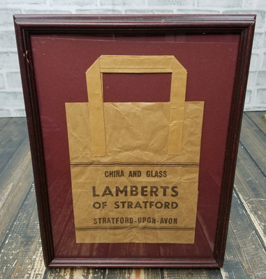 Vintage FRAMED - Lamberts of Stratford CHINA AND GLASS UPON AVON Store Bag