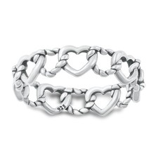 Beautiful Eternity Heart Ring New .925 Oxidized Sterling Silver Band Sizes 5-10