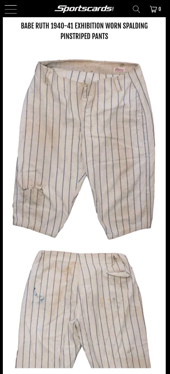 Babe Ruth Jersey Fusion Game Used Pants Swatch**Beckett Grade 9** view 3