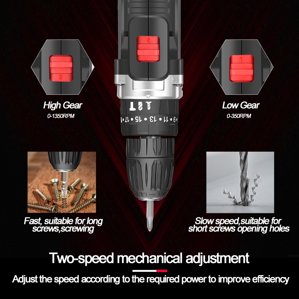 24V Cordless Drill Set Electric Power Drill 28Pcs with 3/8 Inch Keyless Chuck