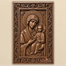 Virgin Mary MP &Theta;V Icon STL File for CNC Router &ndash; Orthodox Madonna and Child 3D R