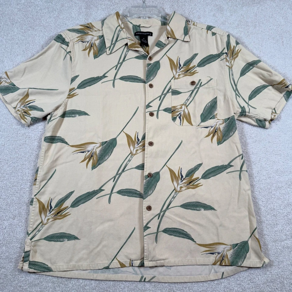 Statements 100% Silk Hawaiian Shirt Bird of Paradise Floral Button Up Medium - Image 2 of 4