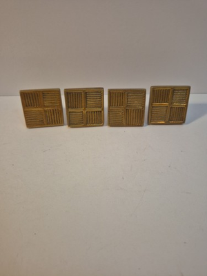 #ad Vintage Solid Brass Square Design Cabinet Knobs Lot Of 4 1.5quot; $15.00