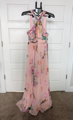 Adrianna Papell Blush Floral Chiffon Halter Maxi Gown Dress Size 8 NWT |  eBay