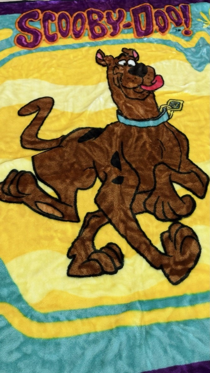 Rare Vintage Scooby Doo Minky Soft Blanket 50x60 Yellow Teal Plush