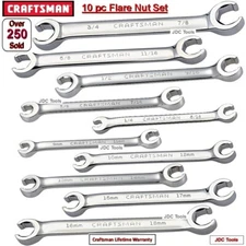 CRAFTSMAN TOOLS 10 pc SAE and MM Flare Nut Wrench Set 9-18 MM 1/4-7/8" SAE  9 5