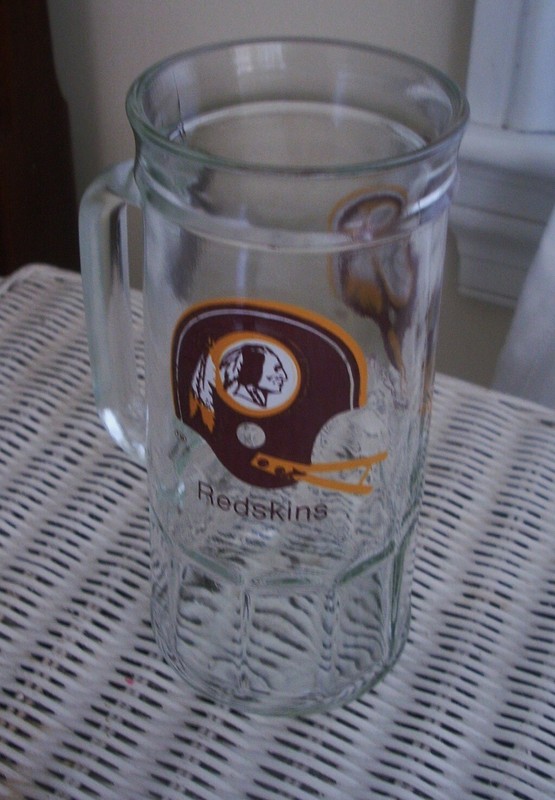 Redskins Stein Beer Mug Fisher Peanut tall glass NFL vtg. 7" tall 12 oz.REDSKINS